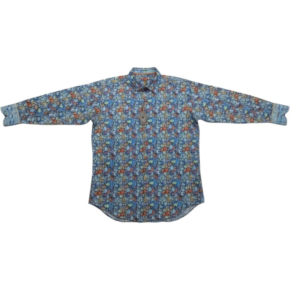 Luchiano Visconti Black Label Shirt 2XLT NWT Big Tall Abstract Blue Button Up - Picture 3 of 8